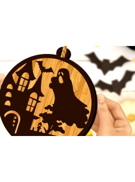 Σετ των 2 Intra απο ξύλο plywood 3mm-4mm πάχος - Κρεμαστή πινακίδα Halloween Boo Δίασταση 15x15 cm INTRAFABR-102913831