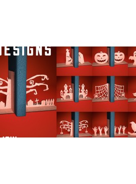 Σετ των 2 Intra απο ξύλο plywood 3mm-4mm πάχος - Halloween Bookend Laser Cut  | Στοιχειωμένος Δίασταση 15x15 cm INTRAFABR-73287034