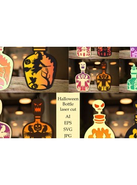 Σετ των 2 Intra απο ξύλο plywood 3mm-4mm πάχος - Δέσμη  Cut Laser Bottle Halloween Δίασταση 15x15 cm INTRAFABR-104972047