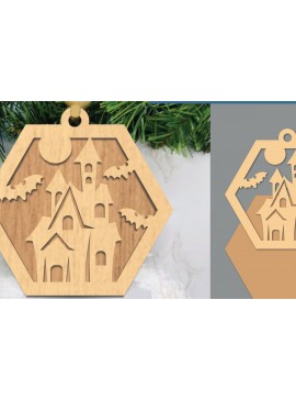 Σετ των 3 Intra απο ξύλο plywood 3mm-4mm πάχος - Στολίδι με λέιζερ αποκριάτικο κάστρο  Δίασταση 6x6 cm INTRAFABR-105774765