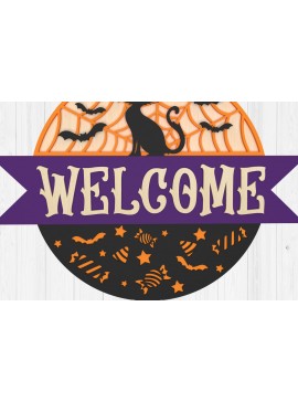 Σετ των 3 Intra απο ξύλο plywood 3mm-4mm πάχος - Αποκριάτικη γάτα καλωσορίσματος σημάδι λέιζερ Δίασταση 6x6 cm INTRAFABR-103952706