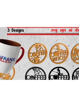 Σετ των 3 Intra απο ξύλο plywood 3mm-4mm πάχος - Αρχεία αποκοπής για το Halloween Coaster Δίασταση 8x8 cm INTRAFABR-103492233