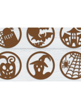 Σετ των 2 Intra απο ξύλο plywood 3mm-4mm πάχος - Halloween Coaster  | Laser Cut  Δίασταση 15x15 cm INTRAFABR-35741127