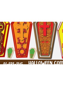 Σετ των 2 Intra απο ξύλο plywood 3mm-4mm πάχος - Δέσμη  με κομμένο λέιζερ 3D Halloween Coffin Δίασταση 15x15 cm INTRAFABR-124578006