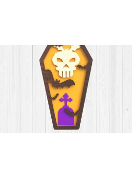Σετ των 2 Intra απο ξύλο plywood 3mm-4mm πάχος - Halloween Coffin 3D  Laser Cut Δίασταση 15x15 cm INTRAFABR-102203264