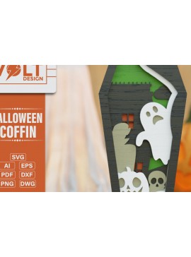 Σετ των 2 Intra απο ξύλο plywood 3mm-4mm πάχος - Δέσμη 3D  Coffin Halloween Δίασταση 20x25 cm INTRAFABR-104126783