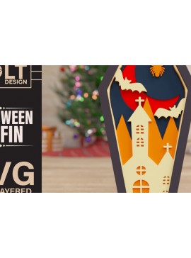 Intra απο ξύλο plywood 3mm-4mm πάχος -  πολλαπλών επιπέδων 3D  Halloween Coffin Δίασταση 40x50 cm INTRAFABR-77708079