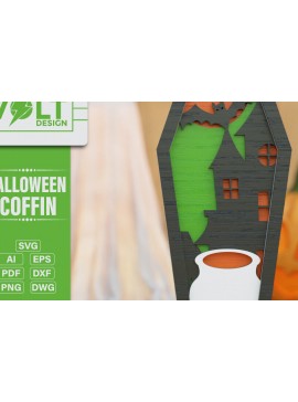 Σετ των 2 Intra απο ξύλο plywood 3mm-4mm πάχος -  πολλαπλών επιπέδων 3D  Halloween Coffin Δίασταση 20x25 cm INTRAFABR-104024744