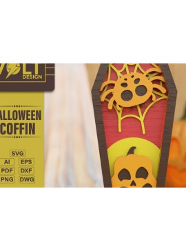 Σετ των 2 Intra απο ξύλο plywood 3mm-4mm πάχος -  πολλαπλών επιπέδων 3D  Halloween Coffin Δίασταση 20x25 cm INTRAFABR-104077954