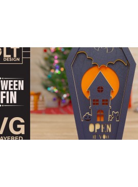 Intra απο ξύλο plywood 3mm-4mm πάχος -  πολλαπλών επιπέδων 3D  Halloween Coffin Δίασταση 40x50 cm INTRAFABR-77324987