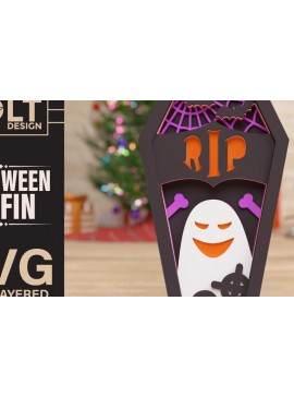 Intra απο ξύλο plywood 3mm-4mm πάχος -  πολλαπλών επιπέδων 3D  Halloween Coffin Δίασταση 40x50 cm INTRAFABR-77707968