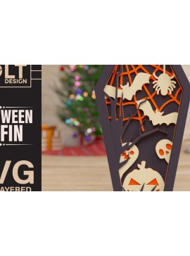 Intra απο ξύλο plywood 3mm-4mm πάχος -  πολλαπλών επιπέδων 3D  Halloween Coffin Δίασταση 40x50 cm INTRAFABR-77708047