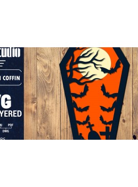 Σετ των 2 Intra απο ξύλο plywood 3mm-4mm πάχος - Halloween Coffin 3D  Papercut Laser Δίασταση 1500x1500 cm INTRAFABR-106705935