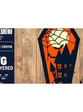 Σετ των 2 Intra απο ξύλο plywood 3mm-4mm πάχος - Halloween Coffin 3D  Papercut Laser Δίασταση 1500x1500 cm INTRAFABR-106705956