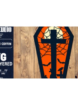 Σετ των 2 Intra απο ξύλο plywood 3mm-4mm πάχος - Halloween Coffin 3D  Papercut Laser Δίασταση 1500x1500 cm INTRAFABR-106705965