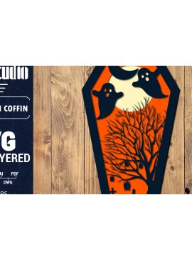 Σετ των 2 Intra απο ξύλο plywood 3mm-4mm πάχος - Halloween Coffin 3D  Papercut Laser Δίασταση 1500x1500 cm INTRAFABR-106706005