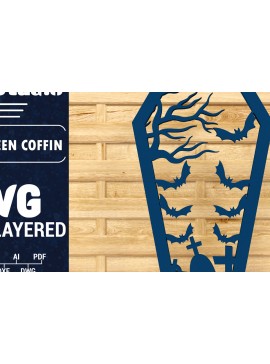 Σετ των 2 Intra απο ξύλο plywood 3mm-4mm πάχος - Halloween Coffin 3D  Papercut Laser C Δίασταση 1500x1500 cm INTRAFABR-78536803