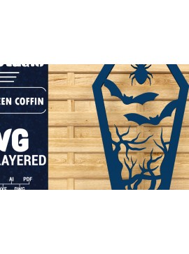 Σετ των 2 Intra απο ξύλο plywood 3mm-4mm πάχος - Halloween Coffin 3D  Papercut Laser C Δίασταση 1500x1500 cm INTRAFABR-78536807