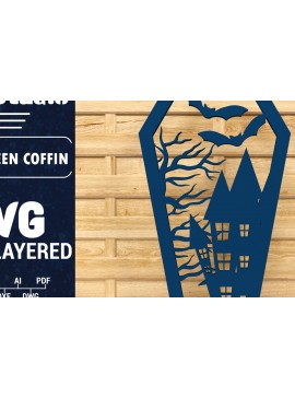 Σετ των 2 Intra απο ξύλο plywood 3mm-4mm πάχος - Halloween Coffin 3D  Papercut Laser C Δίασταση 1500x1500 cm INTRAFABR-78536814