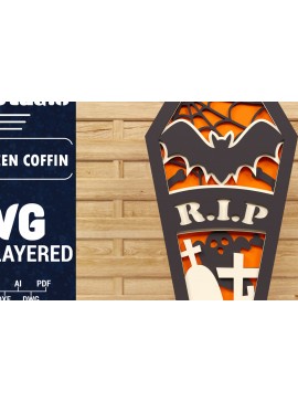 Σετ των 2 Intra απο ξύλο plywood 3mm-4mm πάχος - Halloween Coffin 3D  Papercut Laser C Δίασταση 1500x1500 cm INTRAFABR-78607108