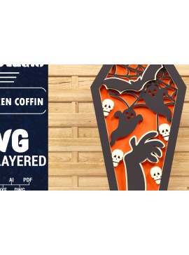 Σετ των 2 Intra απο ξύλο plywood 3mm-4mm πάχος - Halloween Coffin 3D  Papercut Laser C Δίασταση 1500x1500 cm INTRAFABR-78607111