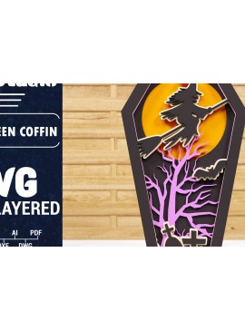 Σετ των 2 Intra απο ξύλο plywood 3mm-4mm πάχος - Halloween Coffin 3D  Papercut Laser C Δίασταση 1500x1500 cm INTRAFABR-78750285