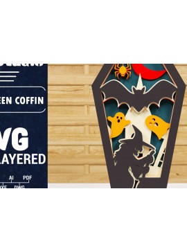 Σετ των 2 Intra απο ξύλο plywood 3mm-4mm πάχος - Halloween Coffin 3D  Papercut Laser C Δίασταση 1500x1500 cm INTRAFABR-78750288