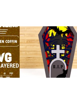 Σετ των 2 Intra απο ξύλο plywood 3mm-4mm πάχος - Halloween Coffin 3D  Papercut Laser C Δίασταση 1500x1500 cm INTRAFABR-77807678