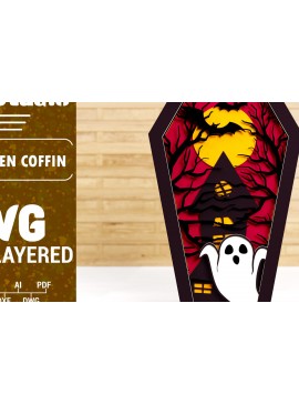 Σετ των 2 Intra απο ξύλο plywood 3mm-4mm πάχος - Halloween Coffin 3D  Papercut Laser C Δίασταση 1500x1500 cm INTRAFABR-77807685