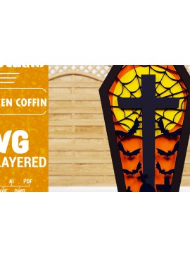 Σετ των 2 Intra απο ξύλο plywood 3mm-4mm πάχος - Halloween Coffin 3D  Papercut Laser C Δίασταση 1500x1500 cm INTRAFABR-78124756