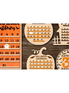 Σετ των 2 Intra απο ξύλο plywood 3mm-4mm πάχος - Πακέτο αποκοπής λέιζερ αντίστροφης μέτρησης για το Halloween Δίασταση 15x15 cm INTRAFABR-81062093