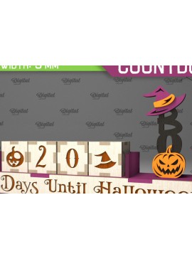 Σετ των 2 Intra απο ξύλο plywood 3mm-4mm πάχος - Σχέδιο κοπής λέιζερ αντίστροφης μέτρησης για το Halloween Δίασταση 15x15 cm INTRAFABR-104365120