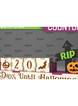 Σετ των 2 Intra απο ξύλο plywood 3mm-4mm πάχος - Σχέδιο κοπής λέιζερ αντίστροφης μέτρησης για το Halloween Δίασταση 15x15 cm INTRAFABR-104364988