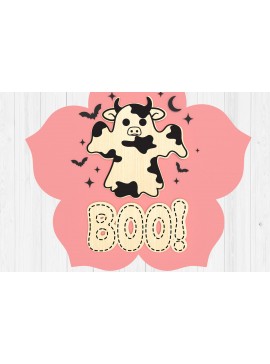 Σετ των 2 Intra απο ξύλο plywood 3mm-4mm πάχος - Σήμα καλωσορίσματος Halloween Cow Boo 3d  Δίασταση 15x15 cm INTRAFABR-104923402
