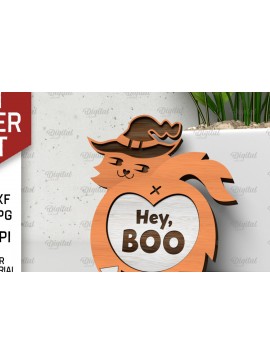 Σετ των 2 Intra απο ξύλο plywood 3mm-4mm πάχος - Απόκριες χαριτωμένο σχέδιο κοπής γάτας με λέιζερ Δίασταση 15x15 cm INTRAFABR-105054338