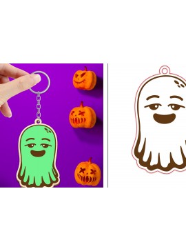 Σετ των 3 Intra απο ξύλο plywood 3mm-4mm πάχος - Halloween Cute Ghost Keychain Laser Cut Δίασταση 4x4 cm INTRAFABR-102621562