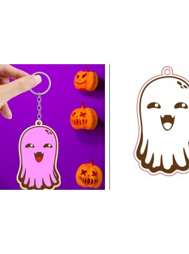 Σετ των 3 Intra απο ξύλο plywood 3mm-4mm πάχος - Halloween Cute Ghost Keychain Laser Cut Δίασταση 4x4 cm INTRAFABR-102621667