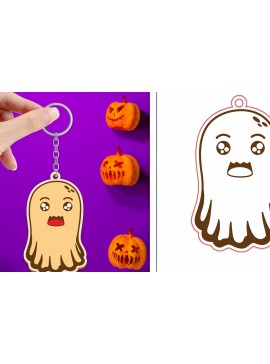 Σετ των 3 Intra απο ξύλο plywood 3mm-4mm πάχος - Halloween Cute Ghost Keychain Laser Cut Δίασταση 4x4 cm INTRAFABR-102621699