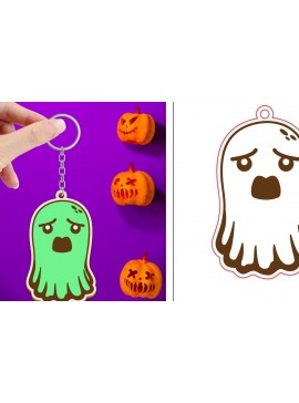 Σετ των 3 Intra απο ξύλο plywood 3mm-4mm πάχος - Halloween Cute Ghost Keychain Laser Cut Δίασταση 4x4 cm INTRAFABR-102621719