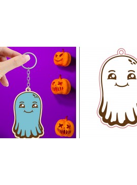 Σετ των 3 Intra απο ξύλο plywood 3mm-4mm πάχος - Halloween Cute Ghost Keychain Laser Cut Δίασταση 4x4 cm INTRAFABR-102621447