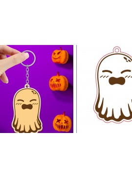 Σετ των 3 Intra απο ξύλο plywood 3mm-4mm πάχος - Halloween Cute Ghost Keychain Laser Cut Δίασταση 4x4 cm INTRAFABR-102621528