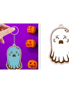 Σετ των 3 Intra απο ξύλο plywood 3mm-4mm πάχος - Halloween Cute Ghost Keychain Laser Cut Δίασταση 4x4 cm INTRAFABR-102621272
