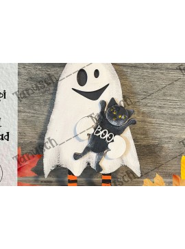 Σετ των 3 Intra απο ξύλο plywood 3mm-4mm πάχος - Halloween Cute Ghost Laser  Δίασταση 6x6 cm INTRAFABR-78190176