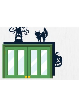 Σετ των 2 Intra απο ξύλο plywood 3mm-4mm πάχος - Σχέδιο κοπής με λέιζερ γωνία πόρτας Halloween 1 Δίασταση 15x15 cm INTRAFABR-80121548