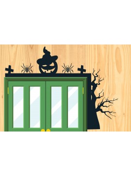 Σετ των 2 Intra απο ξύλο plywood 3mm-4mm πάχος - Σχέδιο κοπής με λέιζερ γωνία πόρτας Halloween 3 Δίασταση 15x15 cm INTRAFABR-80121741