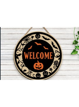 Σετ των 2 Intra απο ξύλο plywood 3mm-4mm πάχος - Halloween Door Sign Laser Cut  | DXF Δίασταση 15x15 cm INTRAFABR-106559592
