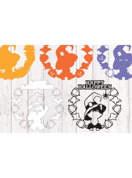 Σετ των 2 Intra απο ξύλο plywood 3mm-4mm πάχος - Πινακίδα πόρτας αποκριών με μαύρη γάτα 3D Δίασταση 15x15 cm INTRAFABR-38456578