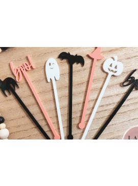 Σετ των 2 Intra απο ξύλο plywood 3mm-4mm πάχος - Halloween Drink Stir Sticks  Δίασταση 15x15 cm INTRAFABR-72247046