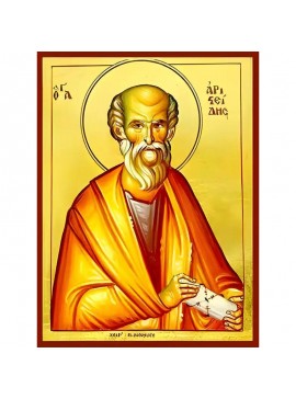 Εικόνα Ορθοδοξίας με περίγραμμα χρυσό σε ξύλο Φλαμουρίας  με  βάση Εικόνα ΑΓΙΟΣ ΑΡΙΣΤΕΙΔΗΣ Ο ΦΙΛΟΣΟΦΟΣ, Ο ΕΞ’ ΑΘΗΝΩΝ Χειροποίητη Ελληνορθόδοξη εικόνα του Ιησού Χριστού, Κρεμαστή πλάκα βυζαντινής τέχνης, χριστιανική τέχνη Διάσταση 40x30 cm (10,2x7,9 ίντσες