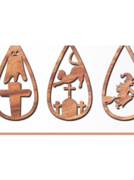 Σετ των 3 Intra απο ξύλο plywood 3mm-4mm πάχος - Αποκριάτικα σκουλαρίκια με λέιζερ Δίασταση 3x3 cm INTRAFABR-43607004